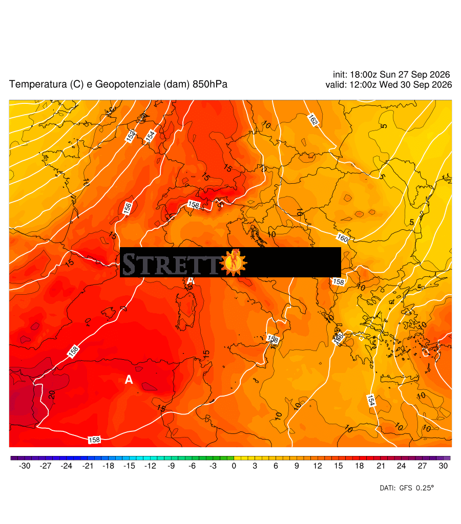 Settembre ci saluta con l'alta pressione e temperature gradevoli. 1 T850hPa med 66